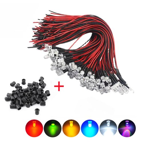 Immagine di LED Rosso Verde Blu 3mm 5mm - Precablato 12V DC con Supporto