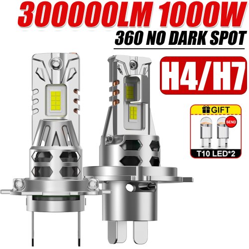Imagen de Bombillas LED H7/H4 1000W Canbus Sin Error con Chip CSP - Faros delanteros y Antiniebla Automáticos, Luces Altas y Bajas Inalámbricas, Plug and Play, Tamaño 1:1