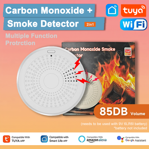 Afbeelding van Tuya WiFi 2-in-1 versie Koolmonoxidegasdetector Rook Brandgeluid Alarmsensor Smart CO- en rookmelder Smart Life APP