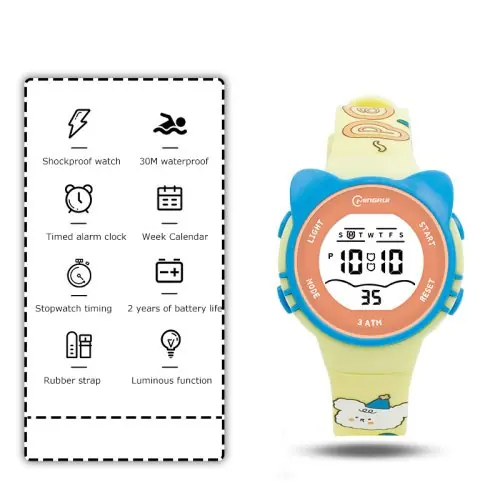 Image de Montre enfant numérique étanche, design cartoon, réveil et chronomètre