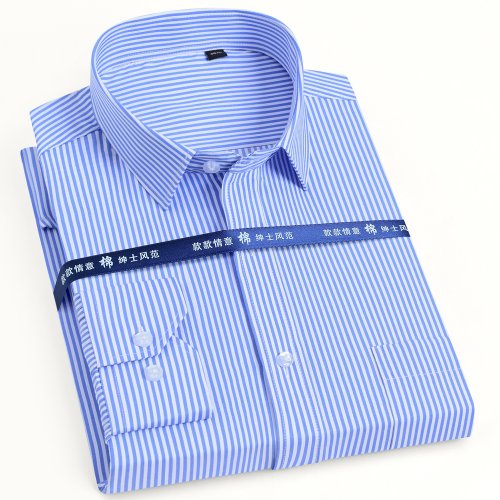 Immagine di Camicie eleganti basic classiche da uomo a maniche lunghe tinta unita/a righe Camicia sociale da ufficio formale da lavoro con tasca singola applicata