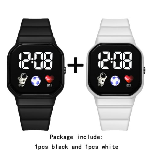 Image of 2Pcs/set Kids Watch Students Sports LED Digital Watches Spaceman Silicone Strap Electronic Wristwatch for Children Boys Girls