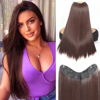 Image de Perruque Synthétique Longue & Lisse - Demi-Tête Naturelle