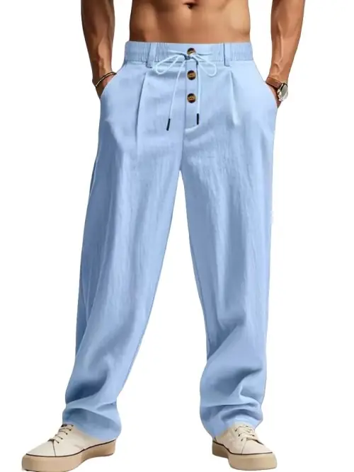 Image de Pantalons Hommes Coton Lin Respirants Décontractés