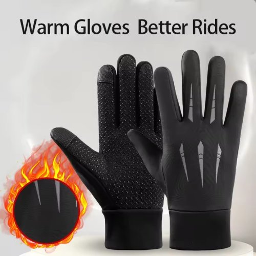 Imagen de Guantes térmicos para hombre, impermeables y resistentes al viento, ideales para motocicleta, ciclismo y pesca con pantalla táctil compatible