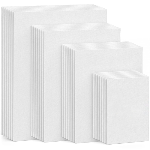 Immagine di Kit Professionale da 4 Telai Allungati in Tela di Cotone Primata Bianca 100% - Ideale per Pittura ad Olio, Acrilico e Tecniche Miste Asciutte e Bagnate