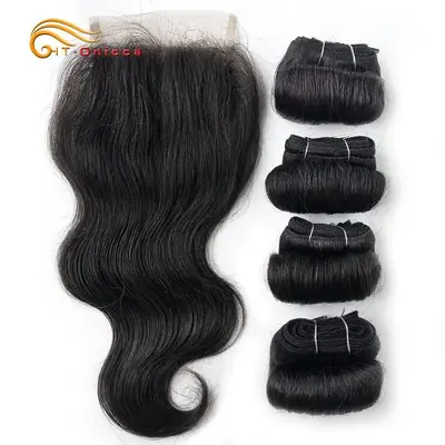 Image de Cheveux Brésiliens 1B - Extensions de Tissage avec Fermeture