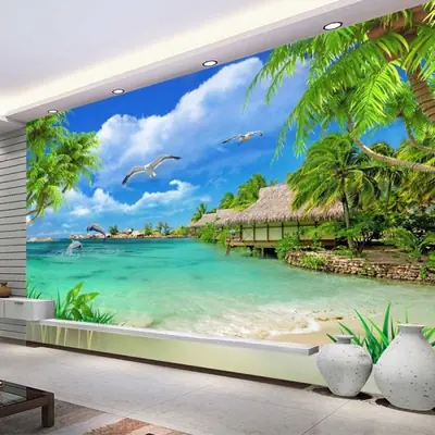 Image de Papier Peint 3D Vue Mer & Arbres