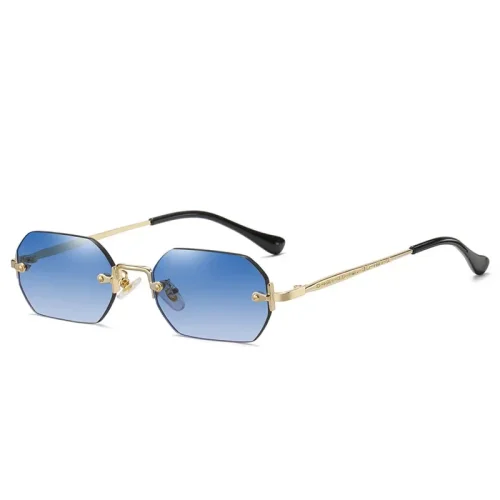 Imagen de Gafas de sol poligonales sin montura Vintage para mujer y hombre, gafas de sol de marca de lujo de d...