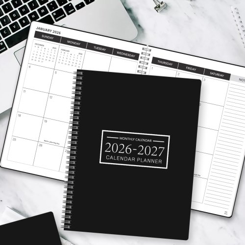 Zdjęcie Kalendarz Miesięczny A4 na Lata 2026–2027 – Organizer na Spirali z Przestrzenią na Notatki, Planer Roczny do Pracy, Szkoły i Biura