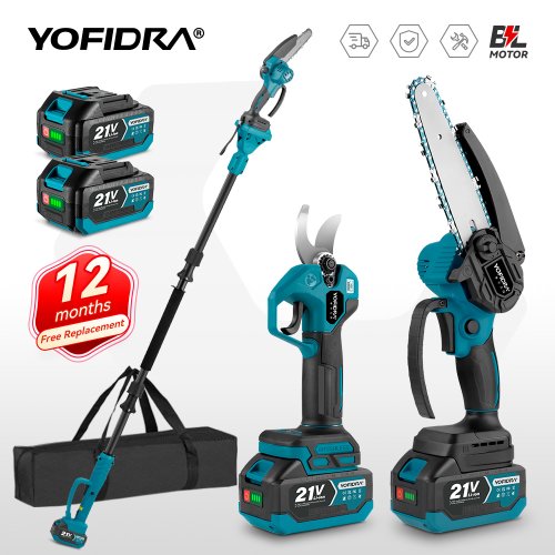 Immagine di YOFIDRA Forbici per motosega elettrica con palo telescopico senza spazzole 3 IN 1 Potatura di alberi da giardino per Makita 18-21V Batteria Pin