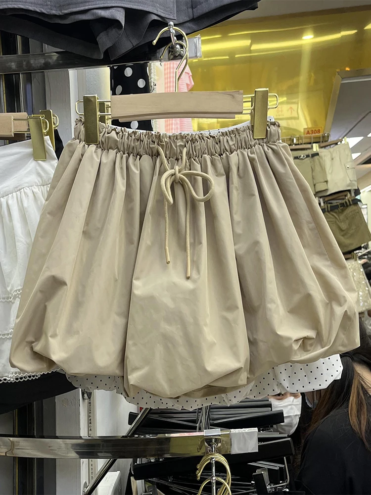Image of Vintage Sweet Bud Skirt for Women – High Waist A-Line Mini Skirt with Lace-Up Detail and Lining