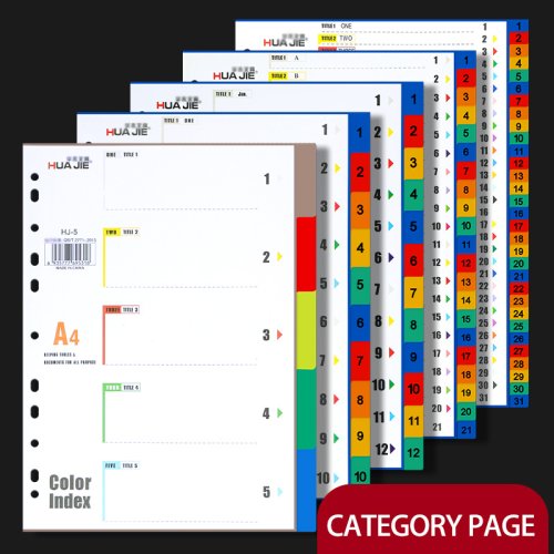 Immagine di Separatori in Plastica Colorata A4 Huajie – 10, 12, 21 o 31 Pezzi, Ideali per Organizzare Documenti in Ufficio e Studio Studentesco