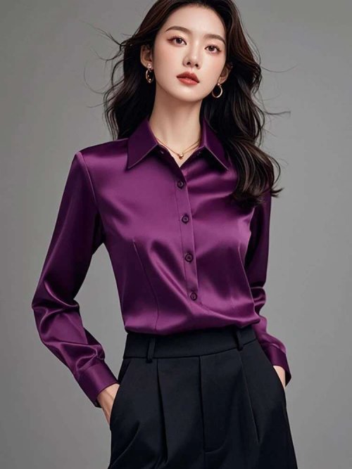 Bild von Elegante Seidenbluse für Damen – Y2K Mode im Büro-Look