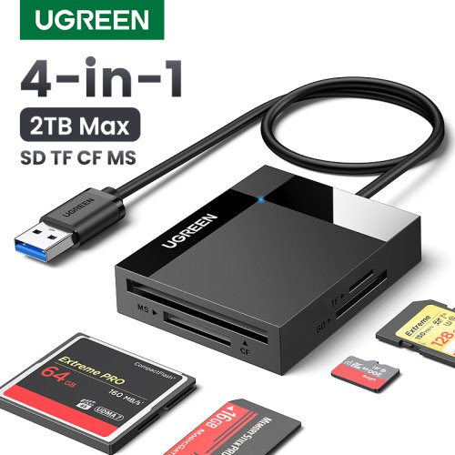 Immagine di Lettore di Schede USB 3.0 Ugreen 4 in 1 - Velocità Elevata e Compatibilità Universale