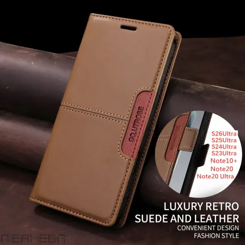 Image de Étui portefeuille en cuir pour Galaxy S26, S25, S24, S23, S22, S21, S20, Note20, A17, A37, A16, A36, A56, A26