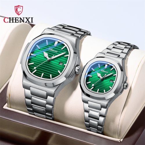 Image of Chenxi 8222 Fashion Couple Quartz Watch with Waterproof Night Light, Date Display, and Stainless Steel Strap – Casual Timepiece for Men and Women