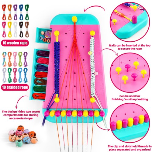 Immagine di Set Creativo Fai da Te per Bambini: Maglia a Mano, Tessitura di Braccialetti Colorati con Corda Elasticizzata – Gioco Educativo e Regalo Originale