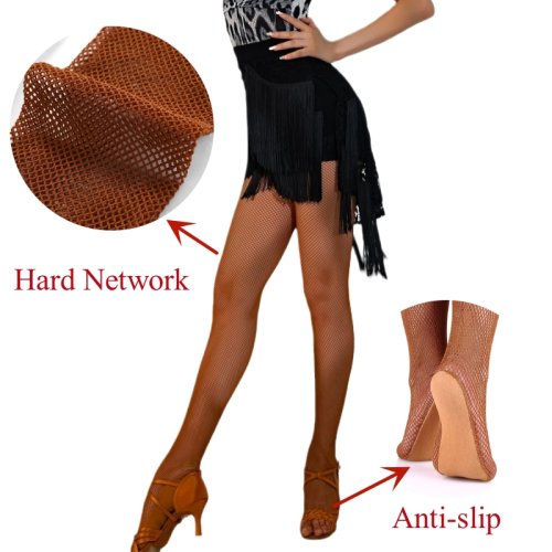 Image of Elegant Plus Size Fishnet Tights with Multi-Layer Waving Design – Professional Ballroom and Latin Dance Pantyhose for Women