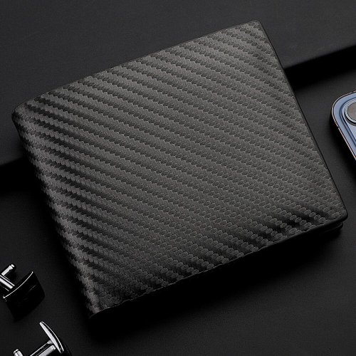 Imagen de Nuevo Cartera corta de fibra de carbono, tarjetero para hombre, bolsa de cambio con cremallera integrada