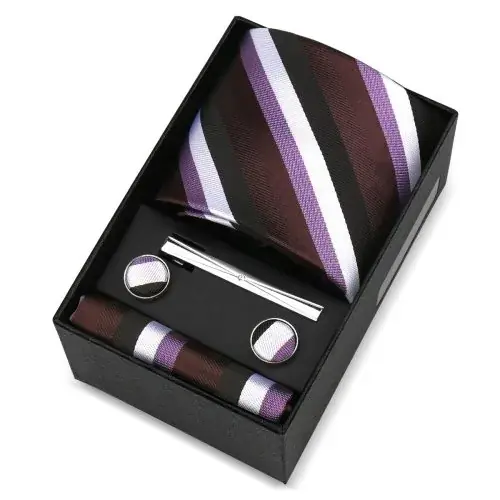 Image de Ensemble Cravate Luxe Homme - 8 cm + Mouchoir + Boutons de Manchette
