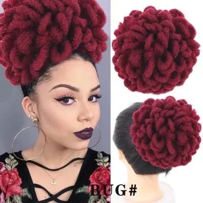 Image de Chignon Afro Bouffant Faux Locs - Clip-in Synthétique