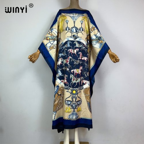 Immagine di WINYI 2023 nuova Africa Moda boho Popolare stampato twill Caftano Maxi abito Summer Beach Bohemian Caftano abito lungo per signora