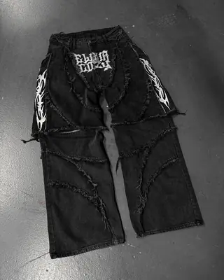 Image de Jean Détaillable Punk Streetwear Noir Baggy Homme