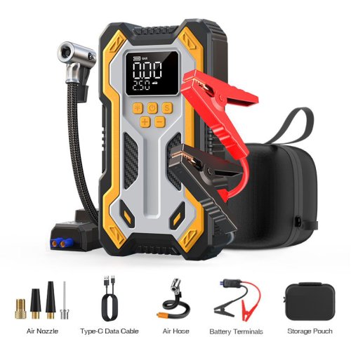 Immagine di Salta avviamento con compressore d'aria, booster per batteria per auto portatile da 7000A (diesel a ...