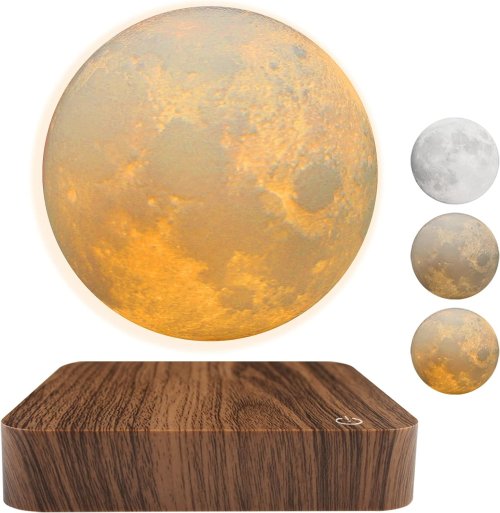 Afbeelding van Zwevende Maan LED Nachtlampje met Magnetische Levitatie – Creatieve 3D Geprinte Tafellamp met Houten Voet voor Slaapkamer, Kantoor of als Uniek Cadeau