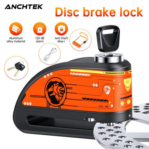 Image of Anchtek Heavy-Duty Waterproof Motorcycle Alarm Lock with 120dB Siren – Secure Disc Brake Padlock for Motorcycles and Bicycles