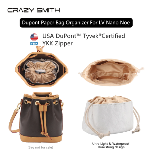 Afbeelding van Crazysmith Tas Organizer voor LV Nano Noe Handtas – Dupont Papieren Binnentas Insert met Trekkoord en Shaper voor Optimale Opberging