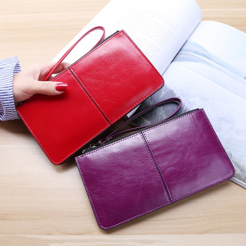 Immagine di Portafoglio da Donna in Pelle PU Vintage con Cera d'Olio – Borsa con Pochette, Grande Capacità, Cinturino Regolabile e Porta Carte
