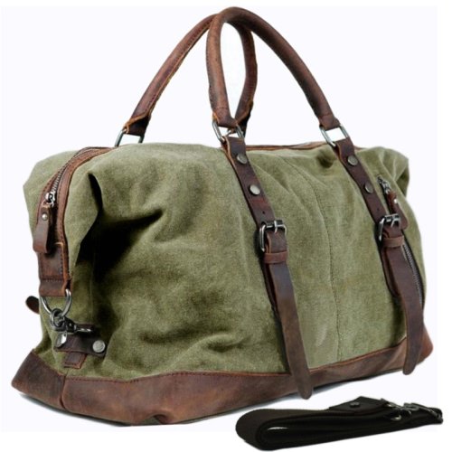 Bild von Vintage Militär-Reisetasche aus Leinen und Leder – Stilvolle Herren-Duffel-Tasche