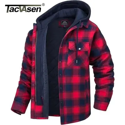 Image de Veste Flanelle Homme à Capuche Amovible - Hiver Chaud & Confortable