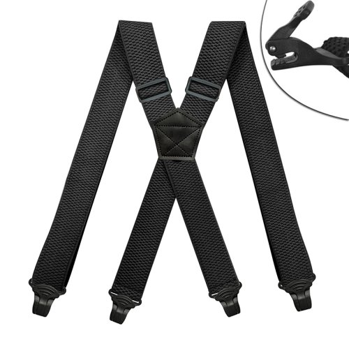 Heavy Duty werkbretels voor heren 3,8 cm breed X-back met 4 plastic grijpersluitingen Verstelbare elastische broekbroekbretels-zwart