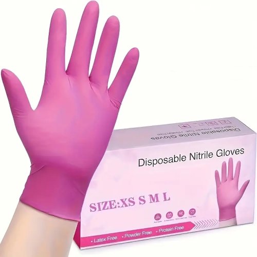 Imagen de Guantes Desechables de Nitrilo Rosa sin Látex para Cocina, Belleza y Hogar – Ideales para Teñir el Cabello, Limpieza y Tareas Domésticas – Paquete de 20 o 100 Unidades