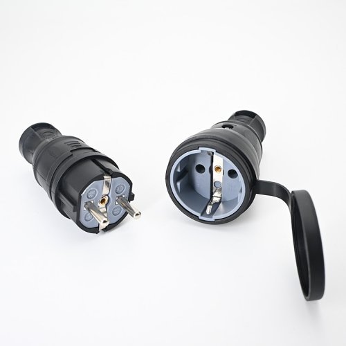 Immagine di Spina Presa Impermeabile in Gomma UE con Connettore Europeo, Messa a Terra Elettrica e Coperchio IP54 per Cavo di Alimentazione Fai Da Te 16A 250V