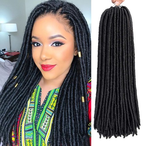 Immagine di Trecce Dritte Finte Locs All'Uncinetto Capelli Sintetici 18 Pollici Ombre – Estensioni di Capelli Africani per Donne con Effetto Naturale e Duraturo