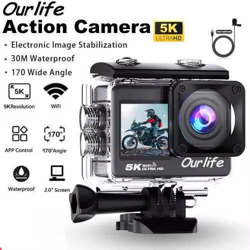 Image of Ourlife 5K Action Camera 4K60FPS 2.0 Inch Touch Screen WiFi 170° Wide Angle 30M Waterproof Bicycle Motorcycles Sports Cameras