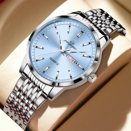 Afbeelding van Elegant Herenhorloge met Waterdichte Quartzbeweging, Lichtgevende wijzers, Datum en Weekweergave, Roestvrij Staal, Casual Design voor Mannen