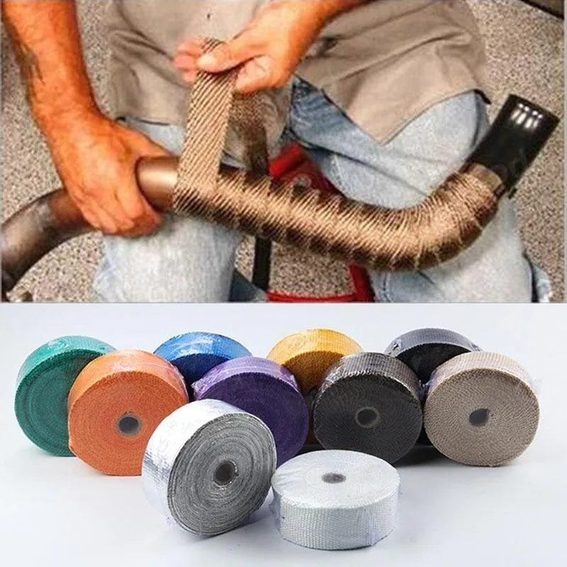 Fiberglas-Hitzeschutzband für Motorrad-Auspuff – 5m Rolle mit Edelstahlbändern