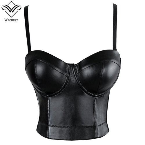 Immagine di Wechery Corsetto in pelle da donna Top Crop Bustier Reggiseno gotico Corsetto push up Lingerie sexy Corsetto Party Camis corti Plus Size 6XL