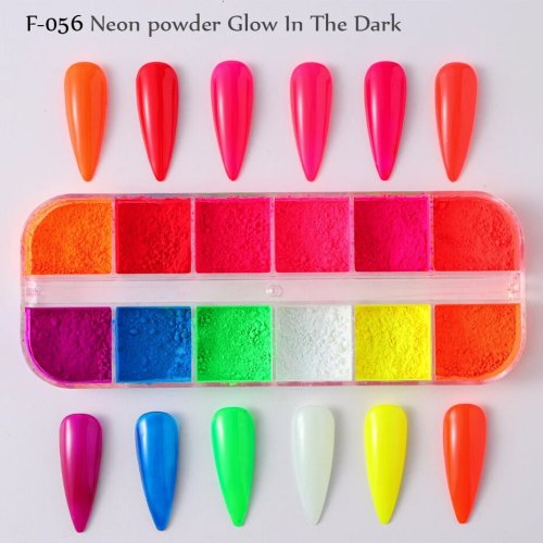 Immagine di 12 griglie colorate al neon in polvere pigmento fluorescente glitter per unghie fascino unghie fai da te decorazioni artistiche pigmento polvere manicure disegno