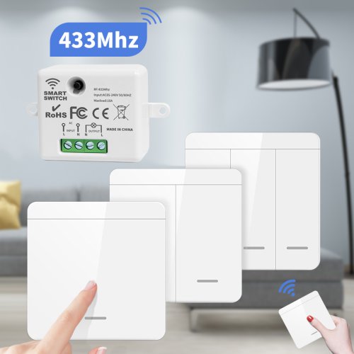 Immagine di Interruttore Smart Wireless 433 MHz 1-2-3 Gang con Telecomando - Interruttore da Parete 86 mm per Lampade LED, 10A, 110V/220V