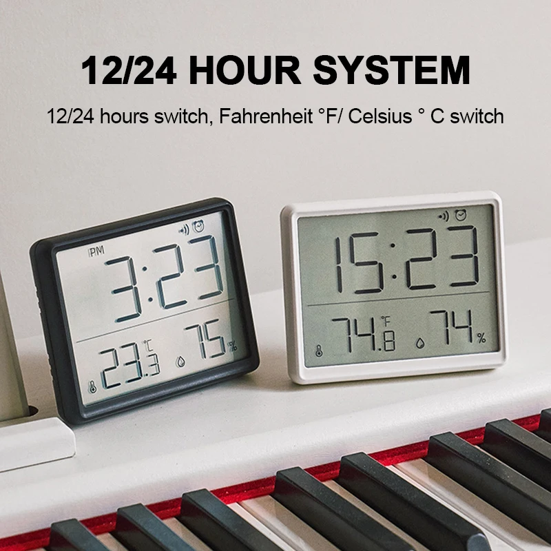 Imagen de Reloj Despertador Digital Ultrafino con Pantalla LCD Grande, Higrómetro y Termómetro, Diseño Minimalista Magnético para Escritorio