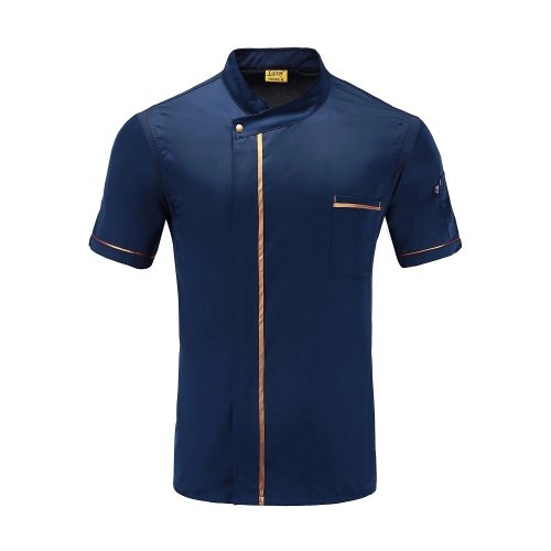 Afbeelding van Nieuwe Zomer Goud Lijn Korte Mouwen Chef Uniform voor Huisvrouw, Keukenkleding, Restaurant, Café, Food Service en Kapper Werkkleding
