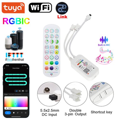 Image de Contrôleur LED RGBIC Tuya - Télécommande 24 Touches & App