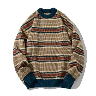 Image de Pull rayé vintage homme style Harajuku décontracté hiver 2026