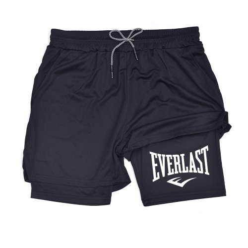 Zdjęcie Męskie kompresyjne spodenki gimnastyczne EVERLAST z nadrukiem, sportowe spodnie dwuwarstwowe, szybkoschnące, do koszykówki, codzienne spodenki, fitness wzmacniający mięśnie.